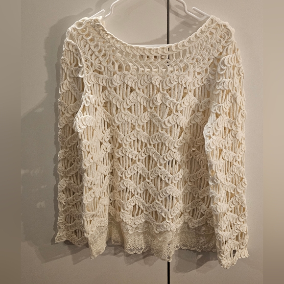 Everleigh Anthropologie Womans Large Cream Crocheted Sweater - Picture 3 of 5